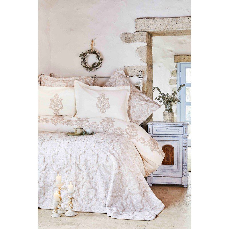 Комплект постельного белья с покрывалом Karaca Home - Matteo bej 2018-2 бежевый евро