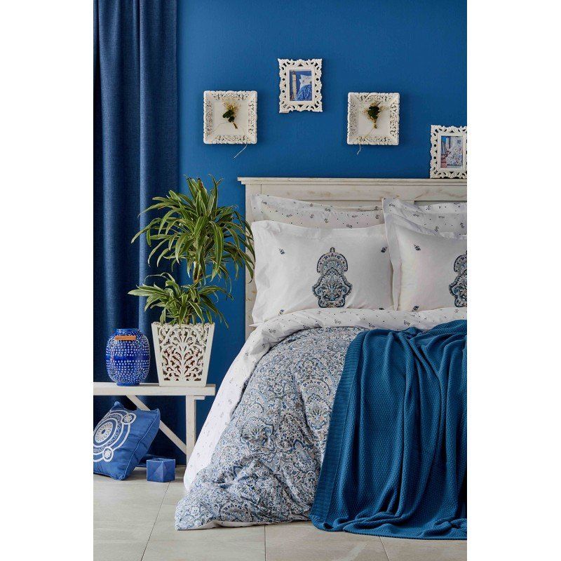 Комплект постельного белья с пледом Karaca Home - Paula indigo 2019-1 евро