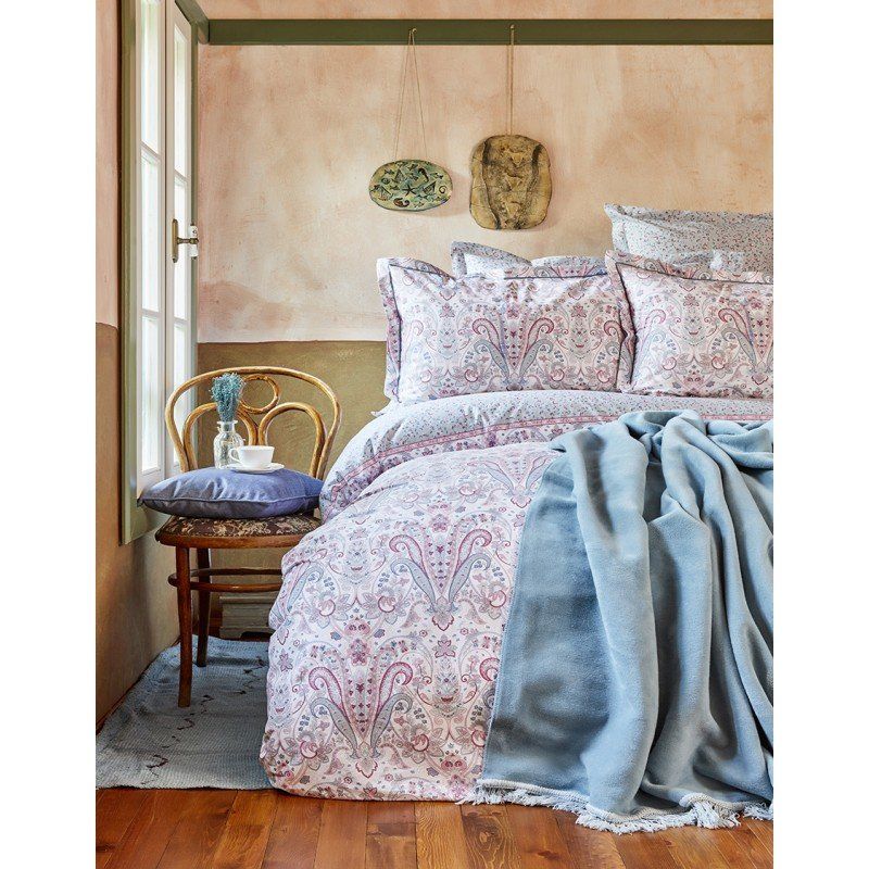 Комплект постельного белья с пледом Karaca Home - Luminda pembe 2018-1 розовый евро