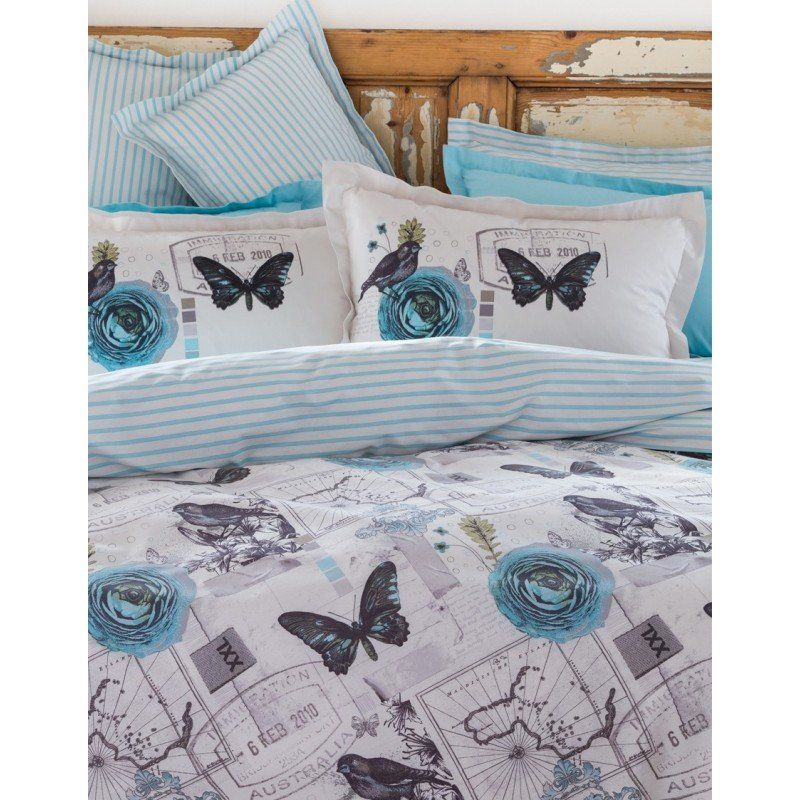 Комплект постельного белья Karaca Home - Birdy mavi голубой полуторное