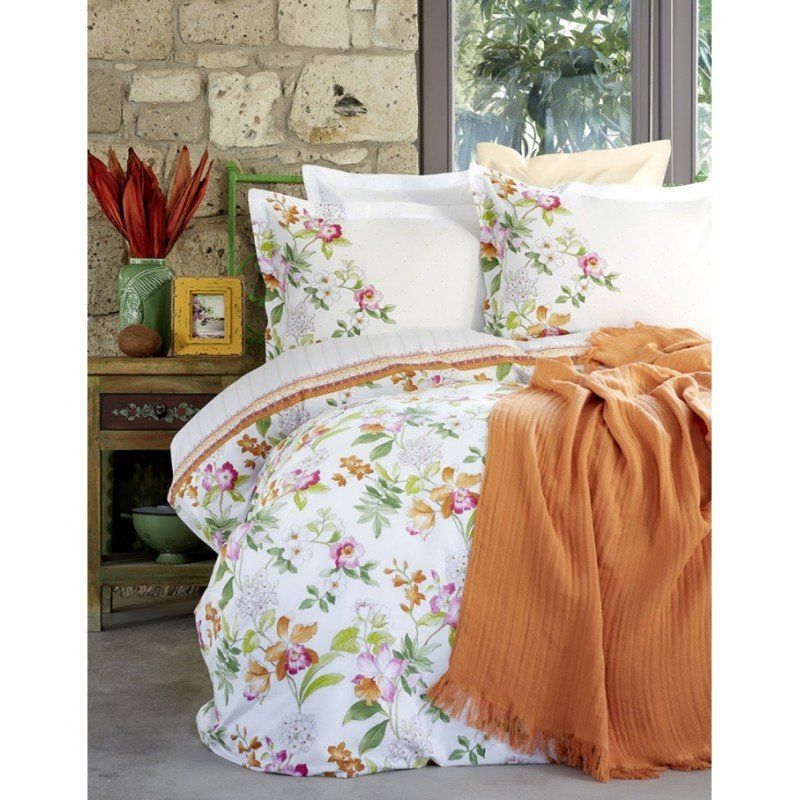 Комплект постельного белья с покрывалом пике Karaca Home - Paradise orange 2017-2 оранж jacquard евро