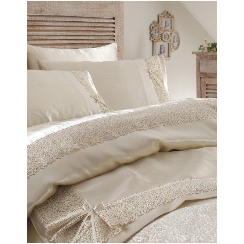 Комплект постельного белья с покрывалом пике Karaca Home - Tugce bej 2018-2 бежевый евро