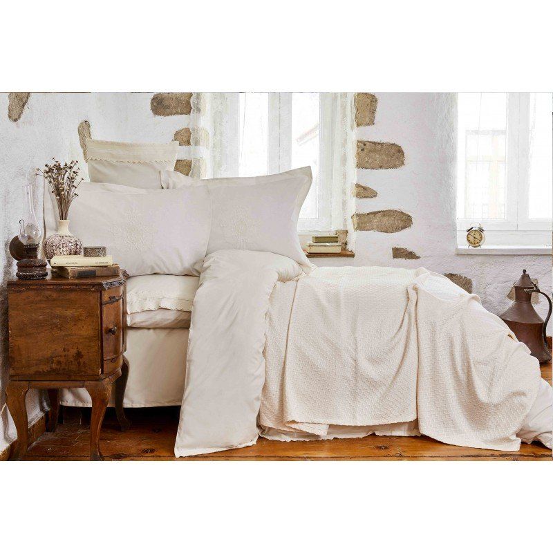 Комплект постельного белья с пледом Karaca Home - Julita bej 2018-2 бежевый евро