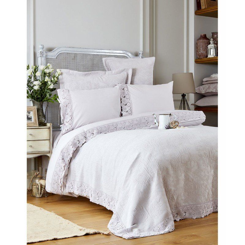 Комплект постельного белья с покрывалом Karaca Home - Liza lila 2017-2 лиловый евро