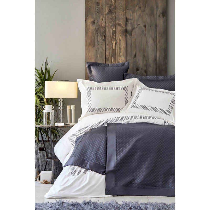 Комплект постельного белья с покрывалом Karaca Home - Sophia gri 2019-1 серый евро