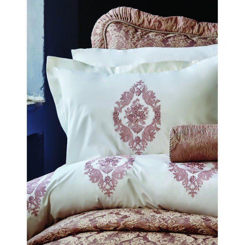 Комплект постельного белья Karaca Home - Astoria rose 2017-1 розовый перкаль с вышивкой евро