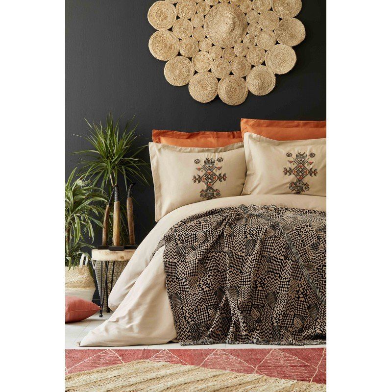 Комплект постельного белья с пледом Karaca Home - Aztec tarcin 2019-1 евро