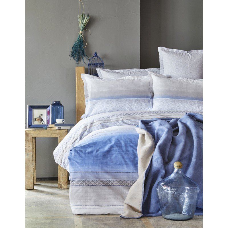 Комплект постельного белья с пледом Karaca Home - Lapis indigo 2018-1 синий евро