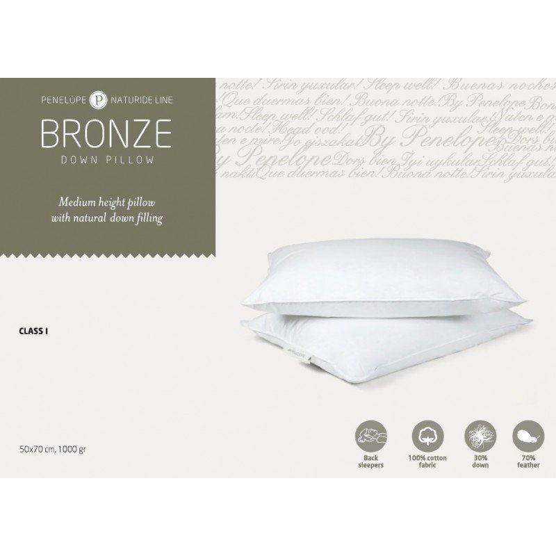 Классическая подушка Penelope Bronze пуховая 30% пух 50*70