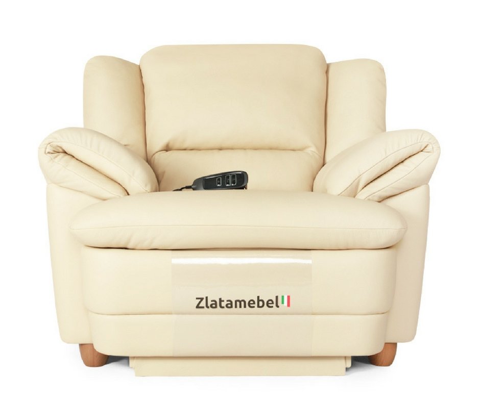 Кресло Бавария цвета айвори в коже с реклайнером