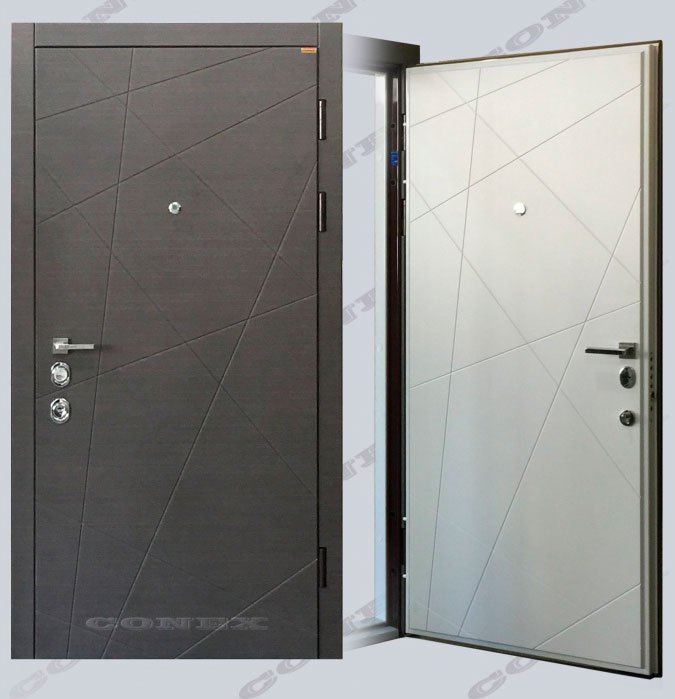 Входные двери с МДФ накладкой в каталоге магазина дверей - М-87 Венге, внутри Супермат белый