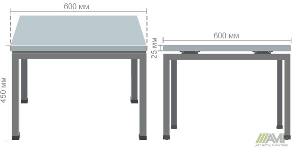 Характеристики Стол журнальный SIG-300 (600х600х450мм) Черный графит 60х30мм. Вяз Либерти Дымчатый