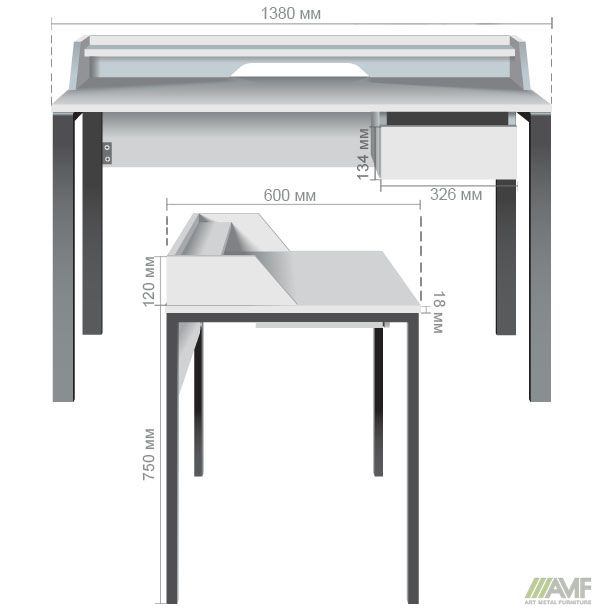 Характеристики Стол компьютерный Pluto Top SH (1380х600х750) Дуб Эндгрейн/Черный графит