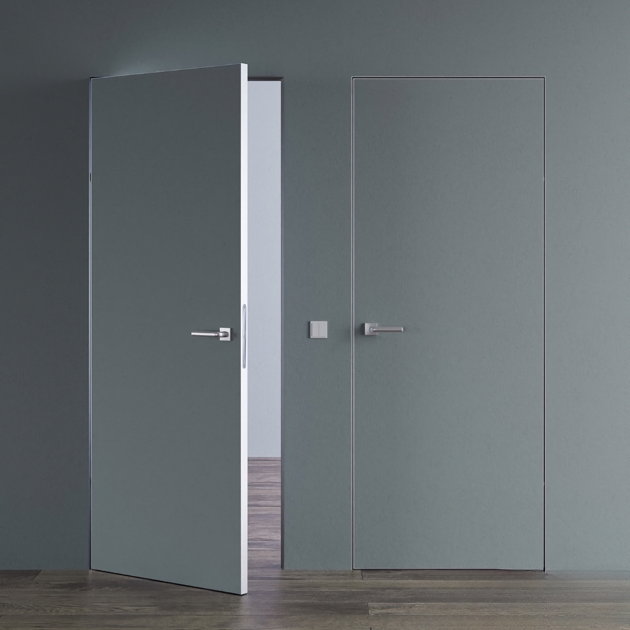 Дверь невидимка под покраску • Smart Invisible с белым ПВХ торцом (Размер 620/720/820мм)