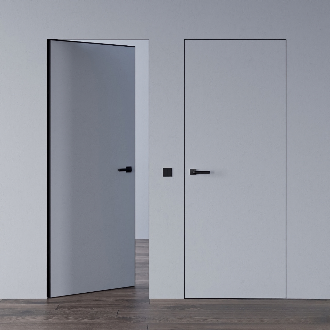 Двери инсайд Smart Invisible с алюминиевым черным торцом внутреннее открывание