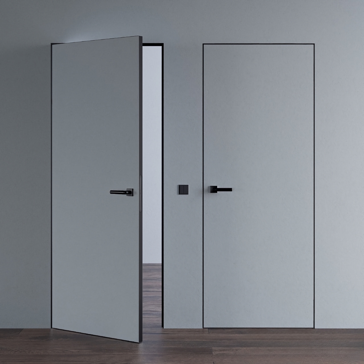 Двері міжкімнатні деревяні білі Smart Invisible з алюміневим чорним торцем