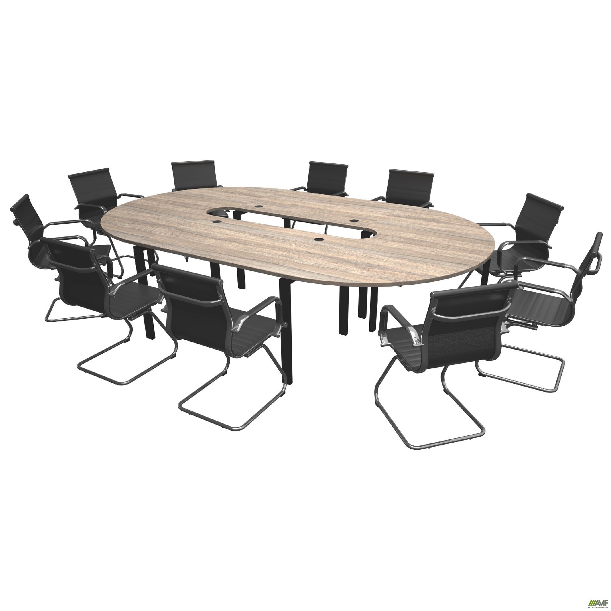 Конференц стіл 3287х1900х750Н Комплект 4. В'яз Ліберті Димчастий. Чорний графіт