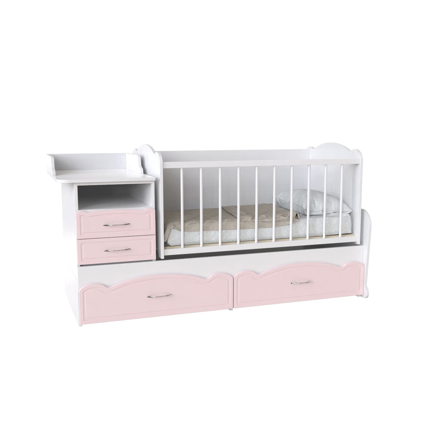 Ліжко дитяче - Трансформер 3в1 Binky ДС043 Аляска / Рожевий (решітка Біла)