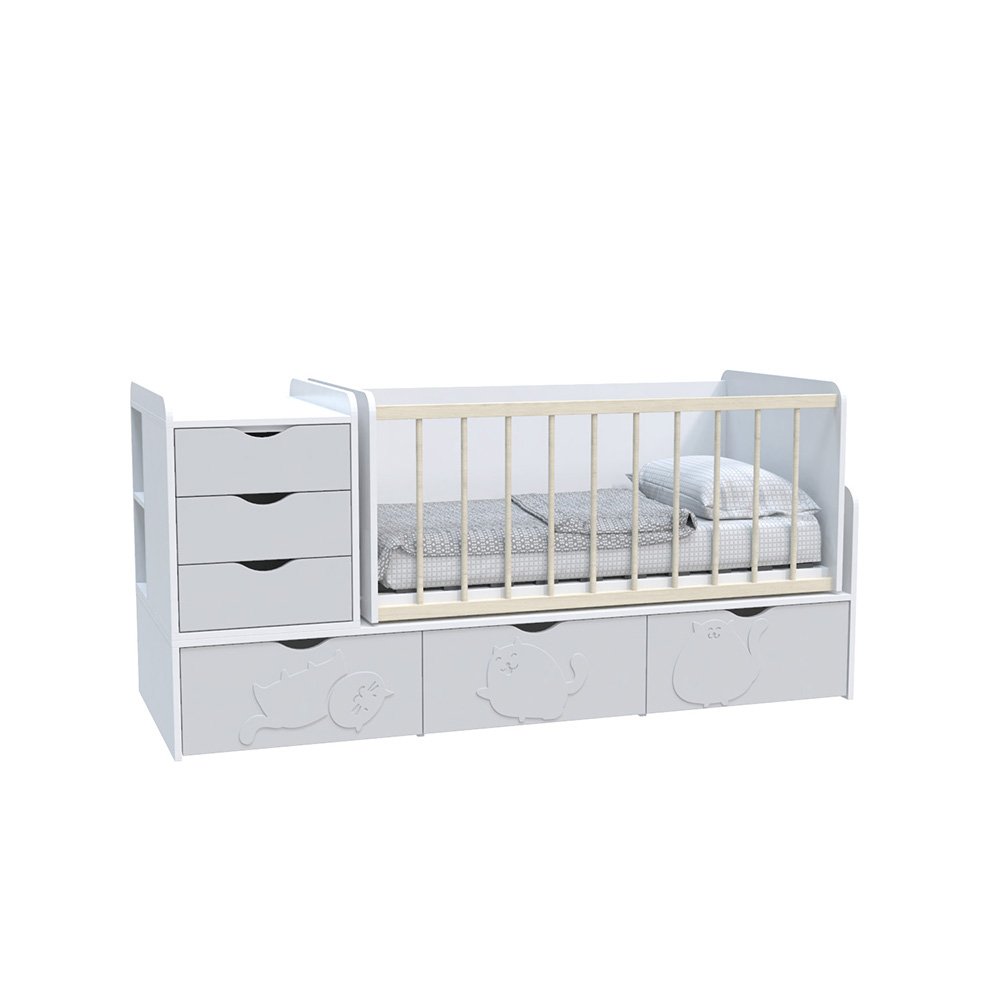 Кровать детская - Трансформер 3в1 Binky ДС504A Аляска / Пепельный софттач
