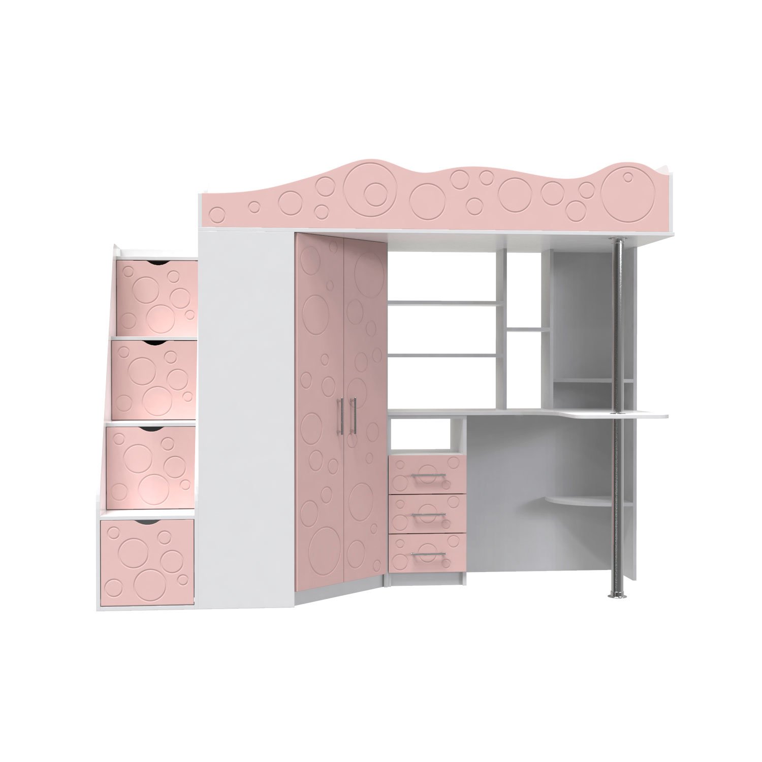 Кровать - чердак Binky ДС37А Аляска / Розовый