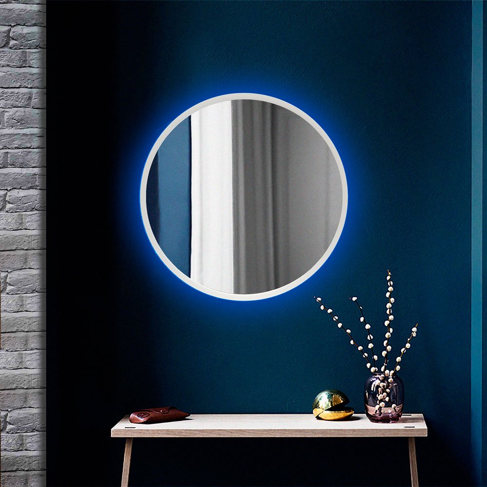 Круглое настенное зеркало в белом цвете с подсветкой Led