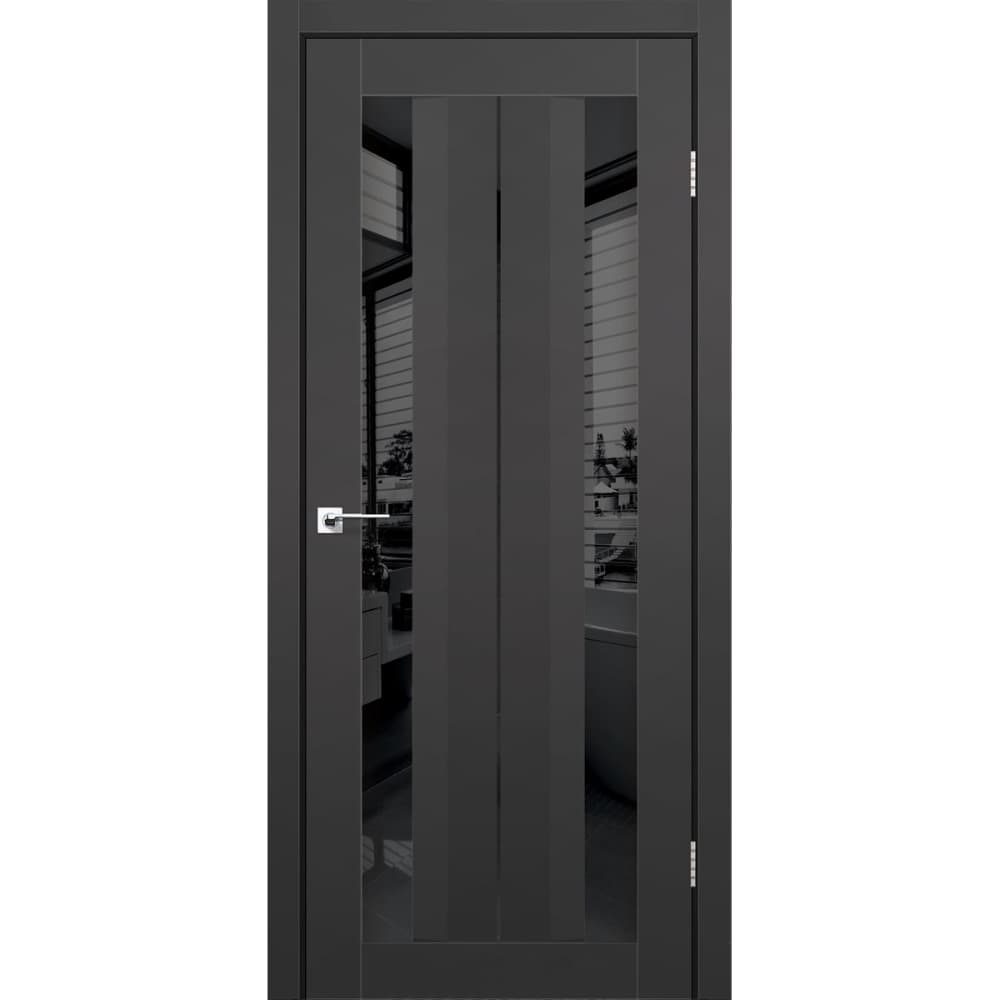 Межкомнатные двери Корфад AL-01 super PET антранцит (черное зеркало)