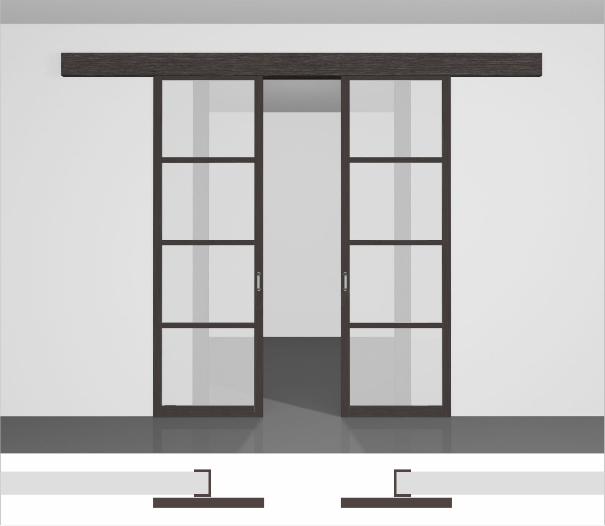 Роздвижні двері міжкімнатні - P01.1 подвійний комплект • полотна вздовж стіни
