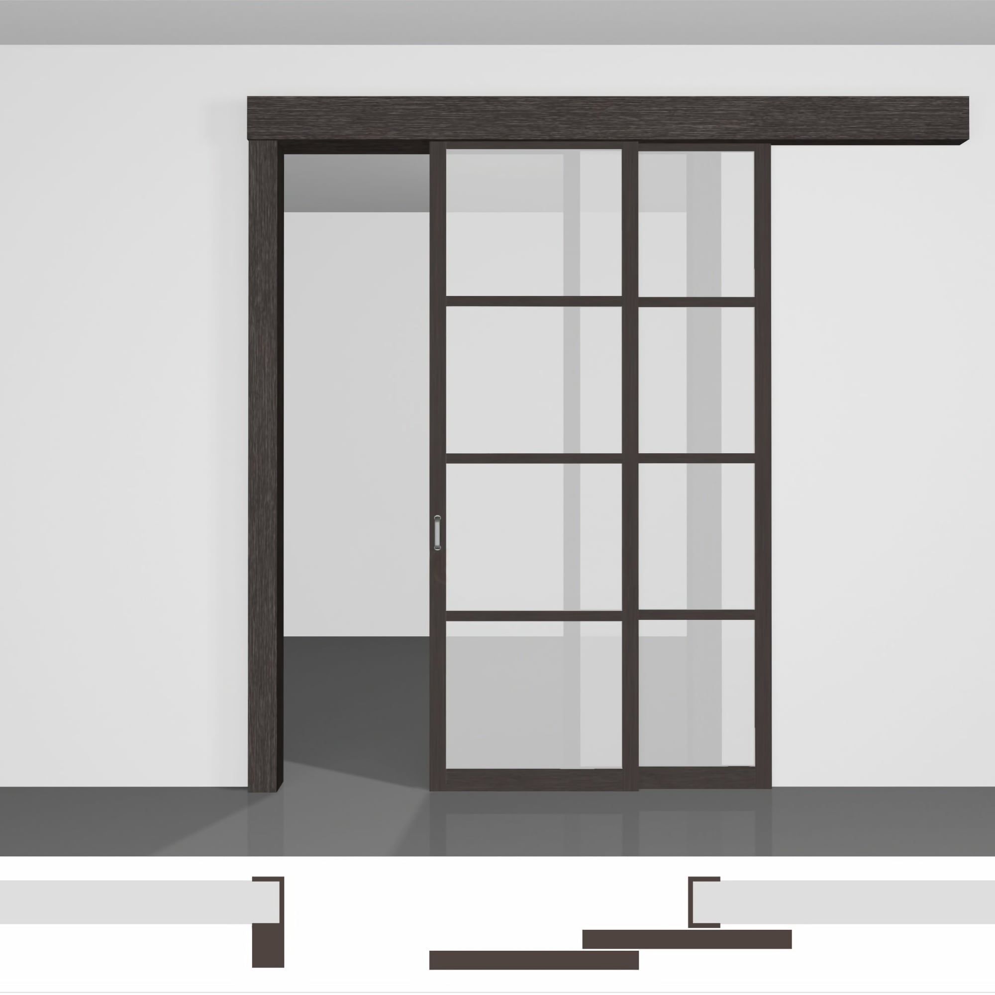 Стеклянные двери раздвижные P02.1 • два полотна вдоль стены • экошпон