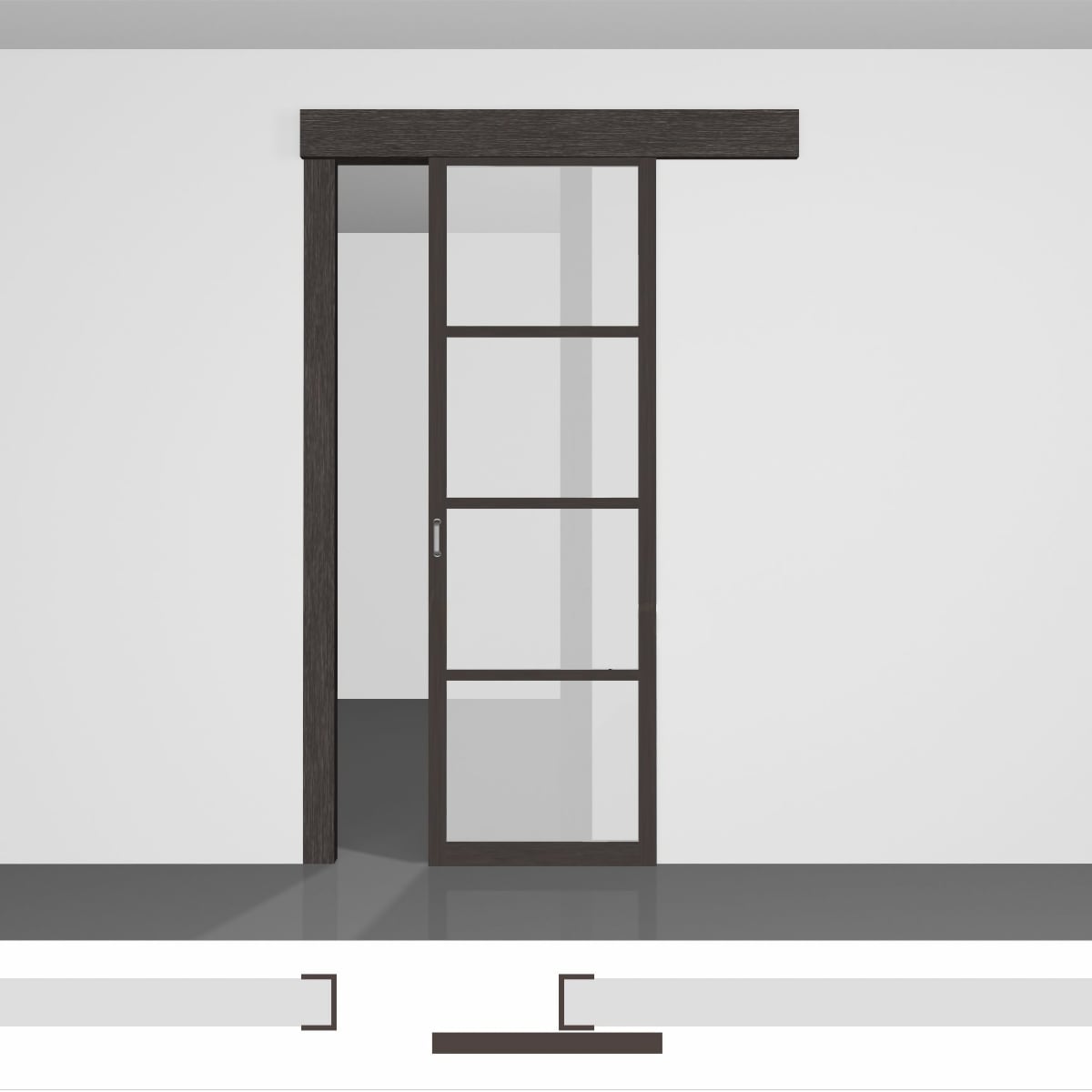 Раздвижные стеклянные двери P01 • дверное полотно вдоль стены