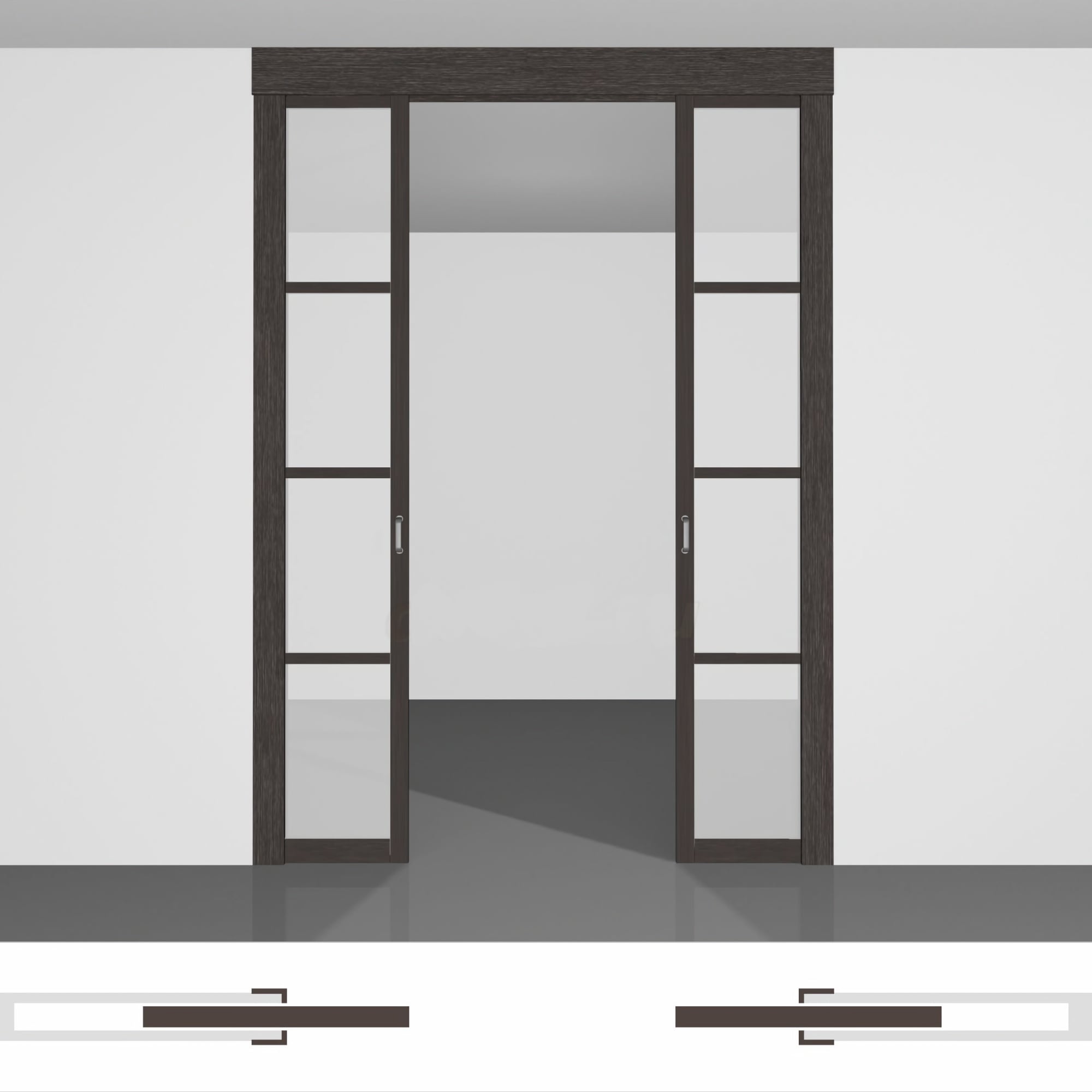 Раздвижные стеклянные двери P01.2 двойной комплект • высота до 2430 мм • полотна внутрь стены