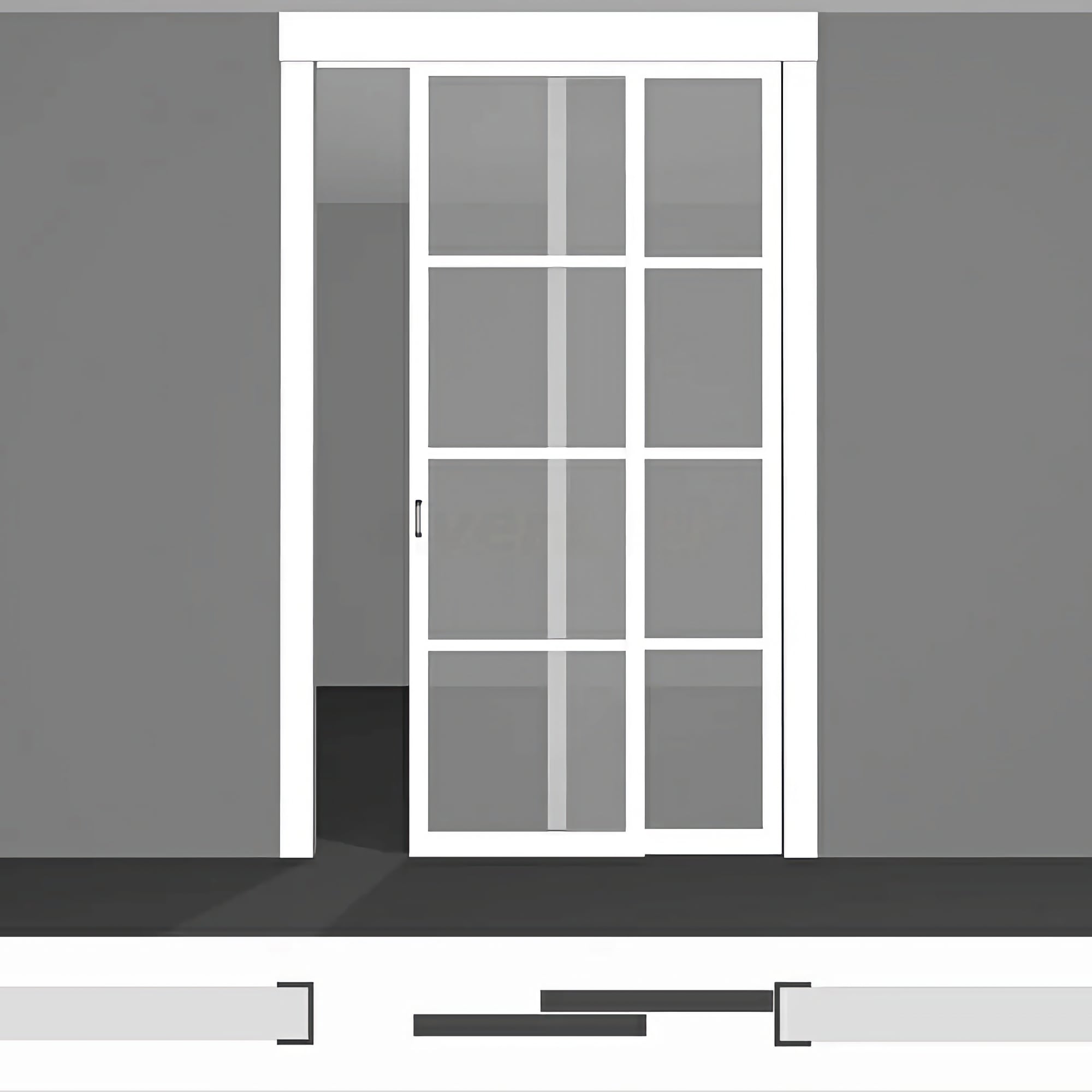 Двери в зал раздвижные P02.3в • два полотна выстой до 2430 мм в проёме • светлый экошпон