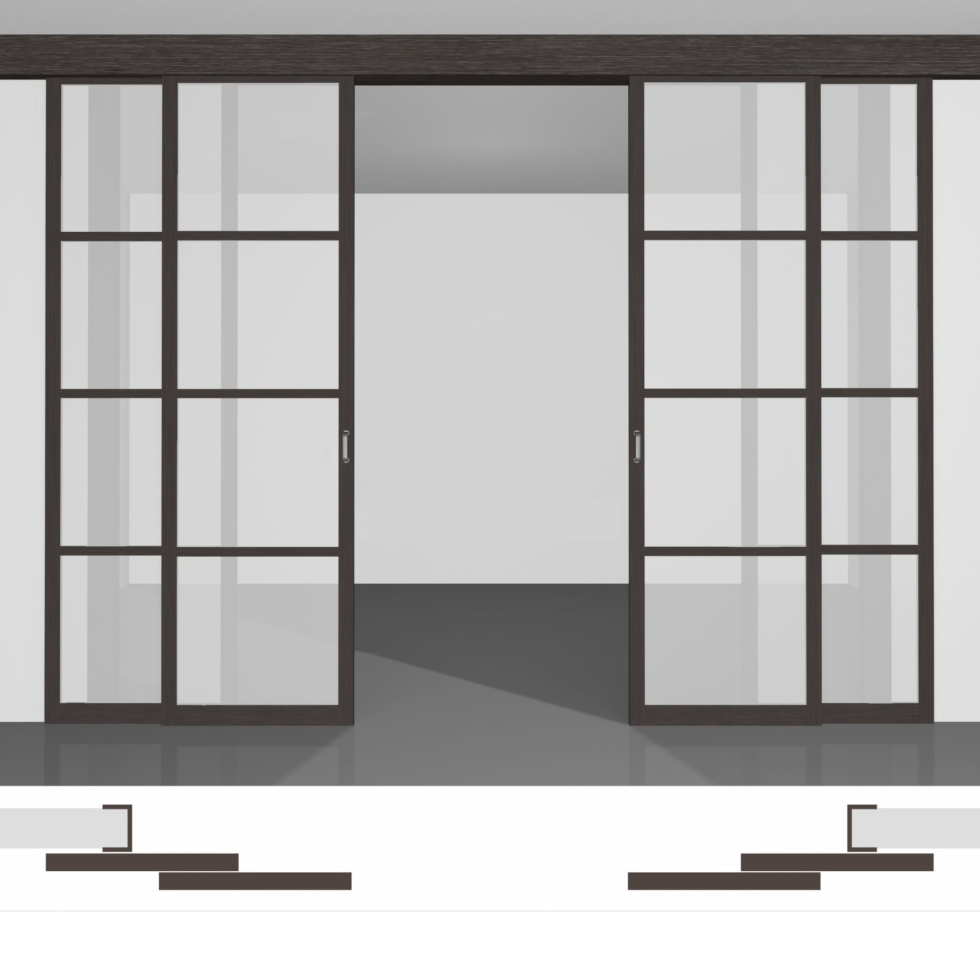 Раздвижные стеклянные двери P02.1d двойной комплект выстой до 2430 мм • установка вдоль стены