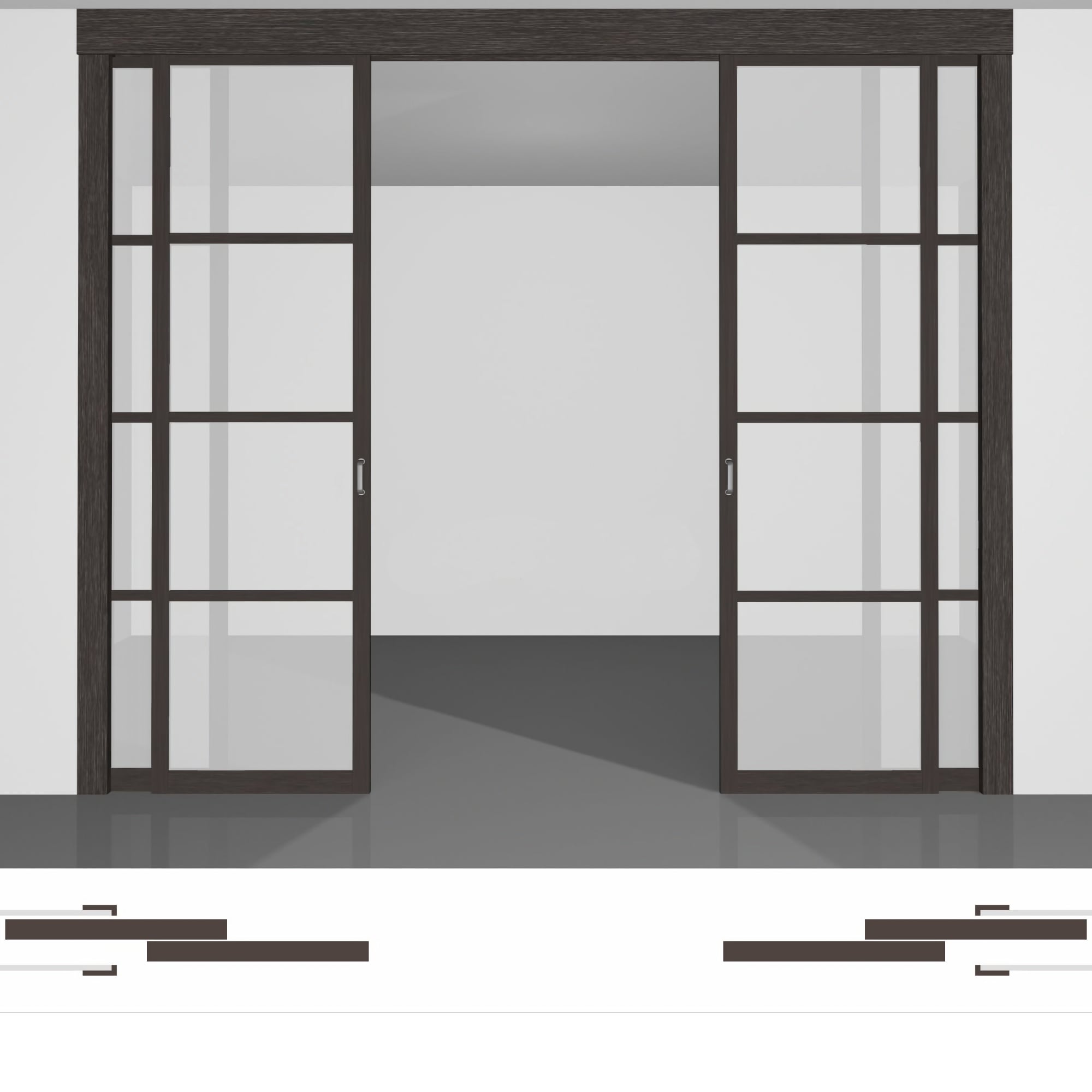 Стеклянные раздвижные двери P02.2dv двойной комплект под потолок • установка внутрь стены
