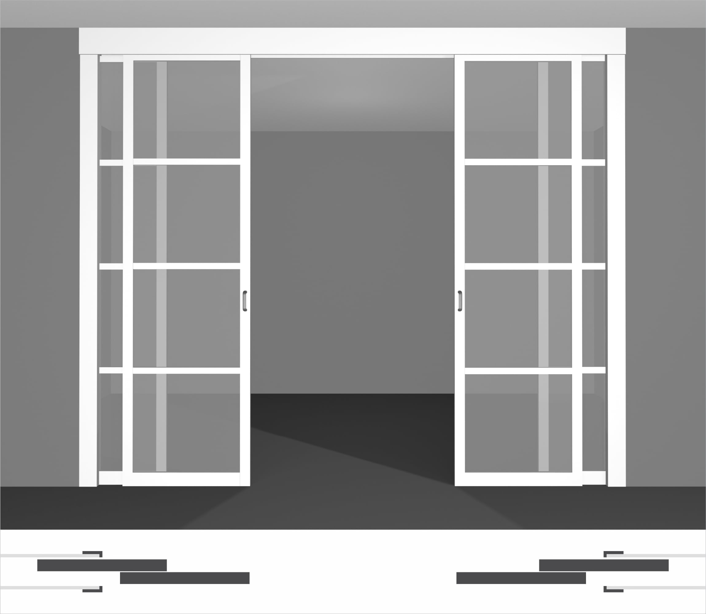 Недорога міжкімнатна перегородка для зонування кімнати, готова до купівлі - P02.2dvs подвійний комплект під стелю • встановлення всередину стіни