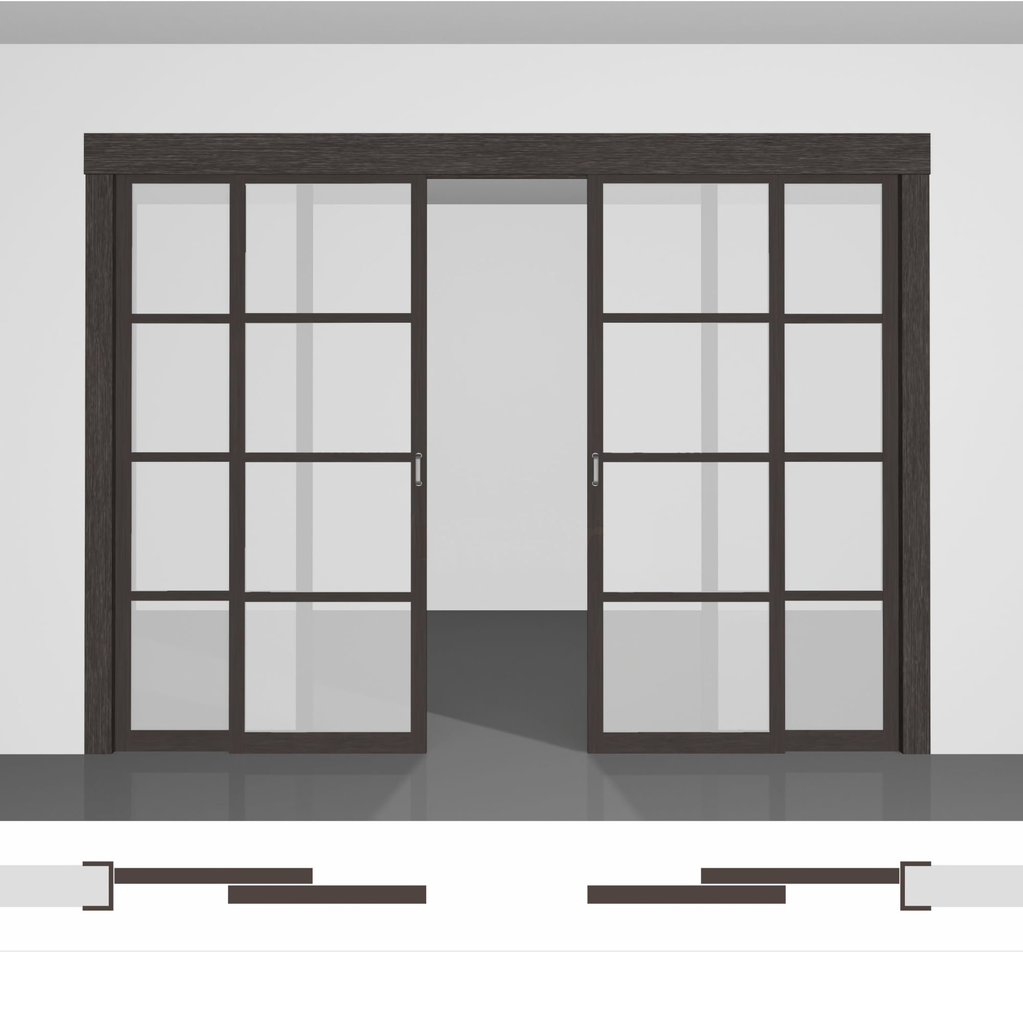 Розсувні двері на кухню P02.3d подвійний комплект • встановлення всередині отвору
