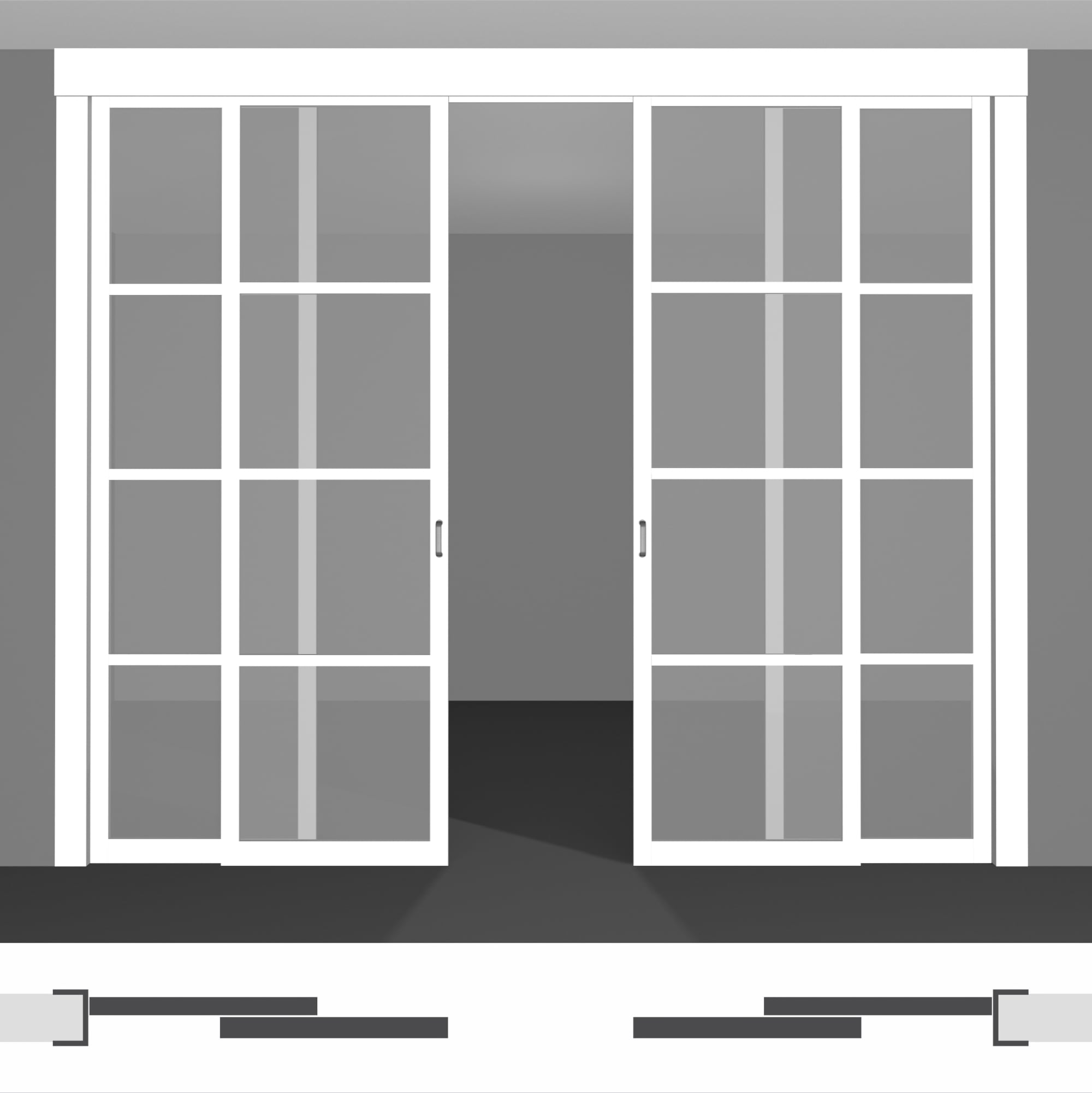 Міжкімнатні роздвижні двері - P02.3dvs подвійний комплект під стелю • установка всередині отвору