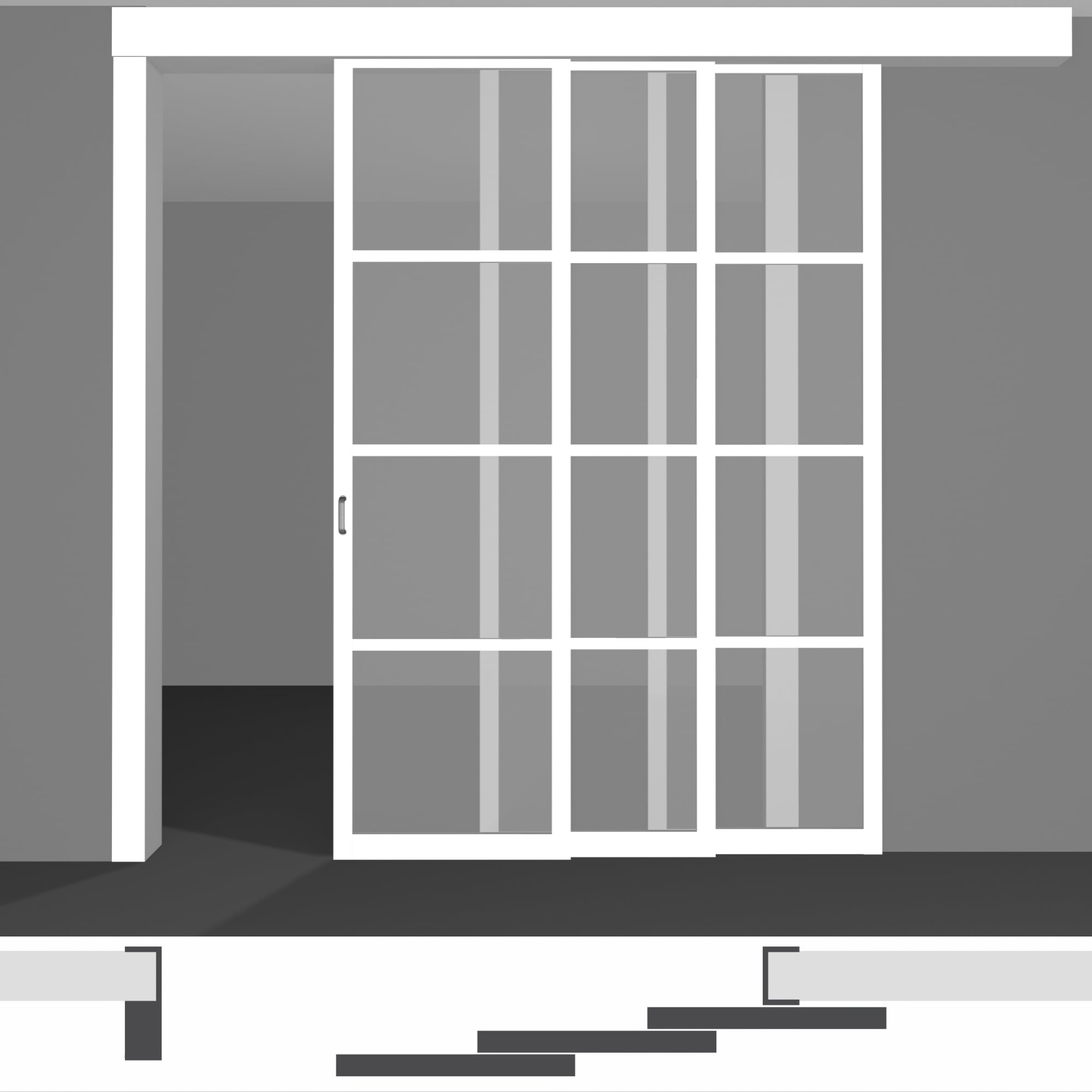 Межкомнатная перегородка для квартиры, изготовленная по индивидуальным размерам, доступная к покупке в интернет-магазине - P03.1 • три светлых створки высотой до 2430 мм вдоль стены