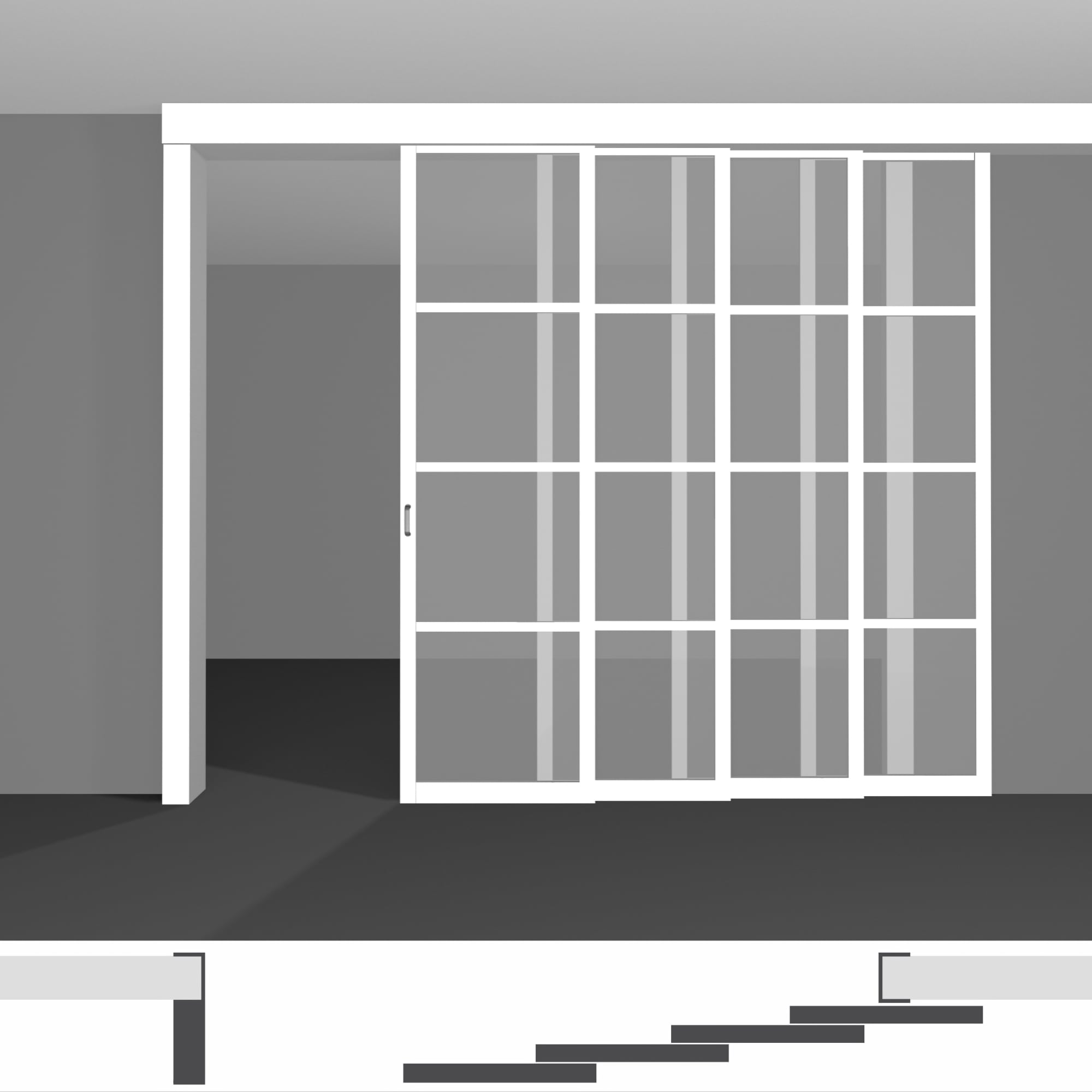 Міжкімнатна перегородка для зонування кімнати, виготовлена за індивідуальними розмірами, доступна до купівлі в Києві - P04.1 • на чотири світлі стулки висотою до 2430 мм • з монтажем вздовж стіни