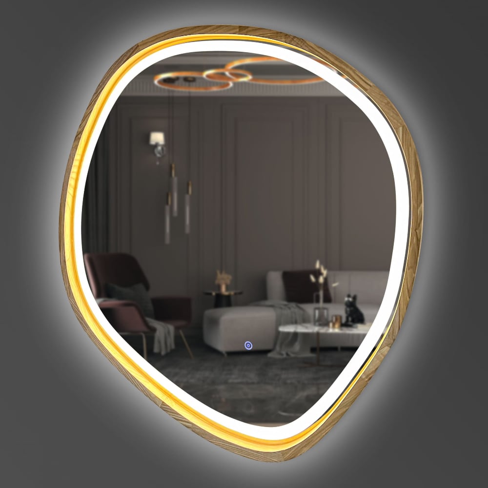 Интерьерное зеркало в прихожую в деревянной раме Miro LED 700х700