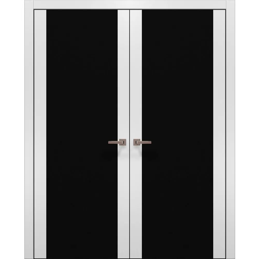 Купить двери в зал двойные Plato-14AL белый матовый алюминиевый торец