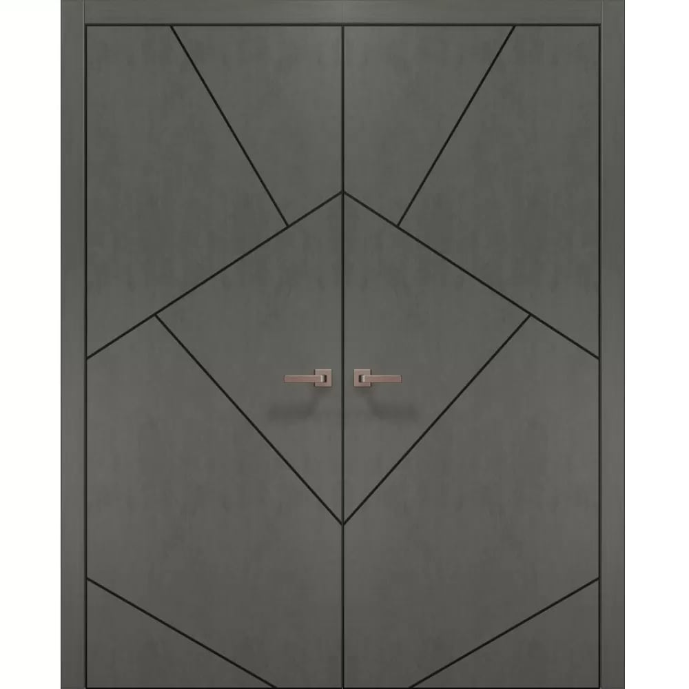 Подвійні двері в зал Plato-15AL бетон сірий алюмінієвий торець