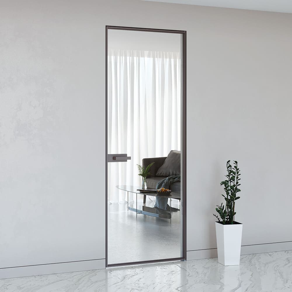 Дверь скрытого монтажа со стеклом с рельефным дизайном в каталоге LIGHT