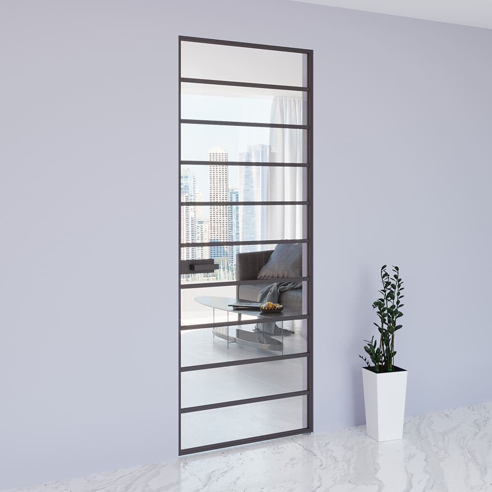 Скрытая стеклянная дверь с гравированным декором в каталоге LINE